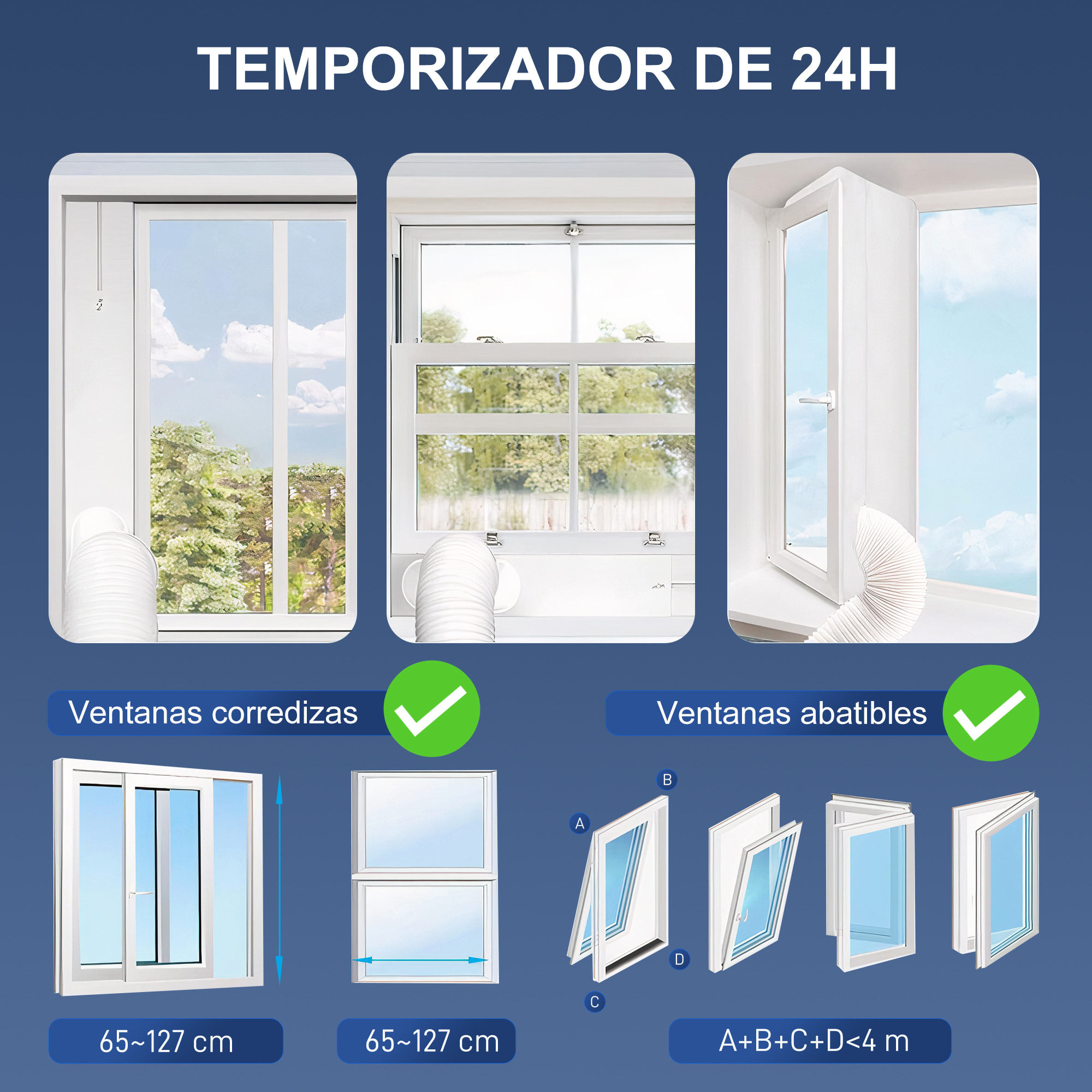 Aire Acondicionado Portátil 3 en 1 9000 BTU Enfriador Ventilador Deshumidificador 24,1 L/Día con Control Remoto Pantalla LED Temporizador 24h 2 Velocidades para Habitación 28m² Blanco