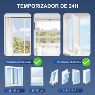 Aire Acondicionado Portátil 3 en 1 9000 BTU Enfriador Ventilador Deshumidificador 24,1 L/Día con Control Remoto Pantalla LED Temporizador 24h 2 Velocidades para Habitación 28m² Blanco