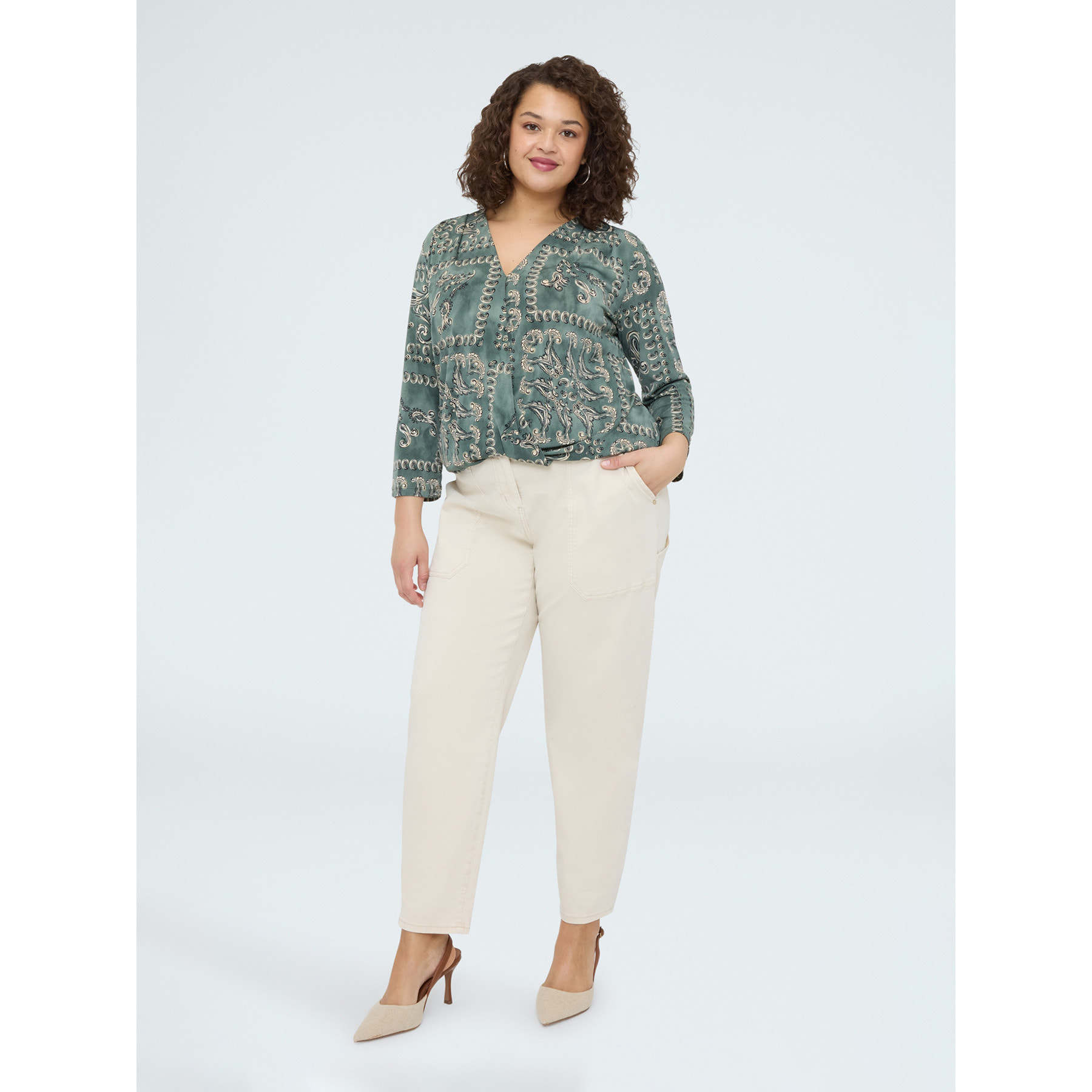 Fiorella Rubino - Camiseta de jersey con estampado paisley - Verde militare