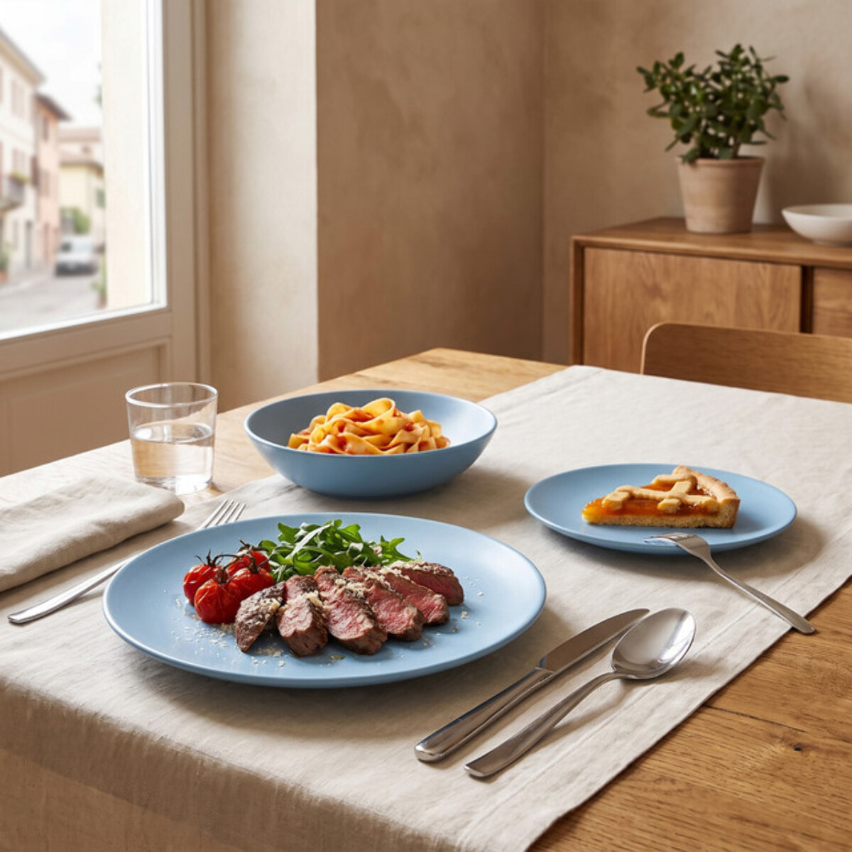 Servizio piatti 18 pezzi in ceramica - AZZURRO