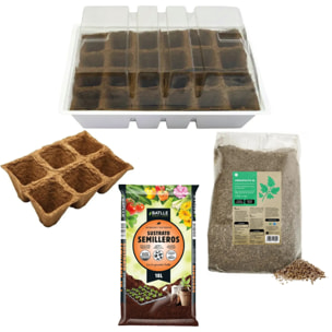 PLANETA HUERTO | Kit de Siembra Ecológico con Semillero M con Tapa, 8 Bandejas Biodegradables, Sustrato y Vermiculita - Kit de Siembra Mini Invernadero para Germinar Semillas en Casa o Jardín