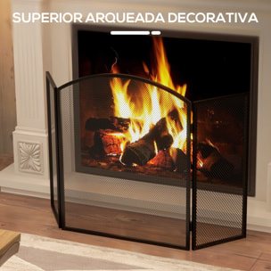 Salvachispas para Chimenea de 3 Paneles Protector de Chimenea Plegable Pantalla de Chimenea con Estructura de Acero 96x62 cm Negro