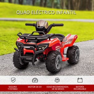 Quad Eléctrico para Niños de +18 Meses Vehículo Eléctrico a Batería 6V Infantil con Velocidad de 2 km/h y Avance 70x42x45 cm Rojo