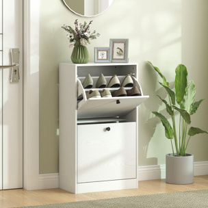 Mueble Zapatero Estrecho Zapatero Entrada Recibidor con 2 Cajones Abatibles y Estantes Ajustables para 8 Pares de Zapatos Armario para Zapato para Pasillo 47x26x85 cm Blanco