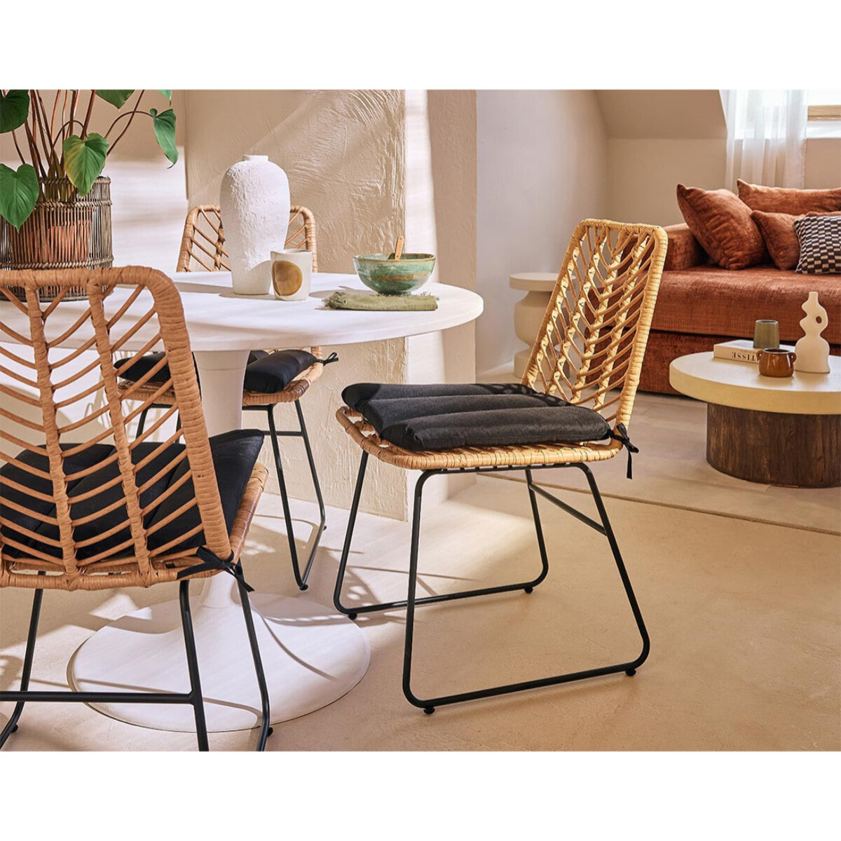 Forenza - lot de 4 chaises - effet rotin - coloris bois et noir - Noir / Bois