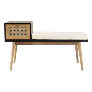 CHARLIE - Banc assise noire 1 tiroir effet cannage marron