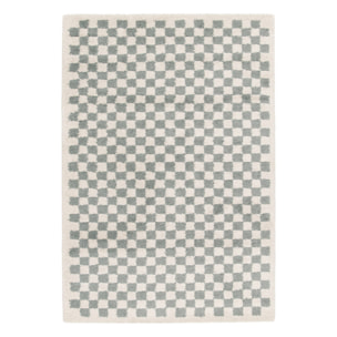 Tapis intérieur shaggy damier bleu clair et crème TAYLOR