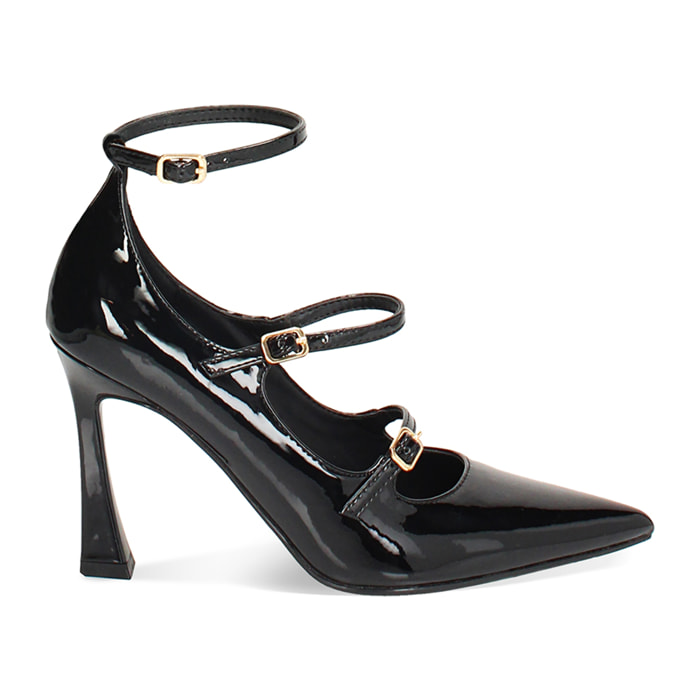 Décolleté nere in vernice con braccialetti, tacco 9,5 cm