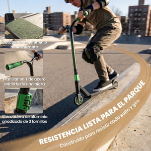 Scooter Acrobático, Scooter Freestyle con Manillar 360°, Rodamientos ABEC-9, Ruedas de PU de 120 mm, Marco de Aluminio Acero, Antideslizante, para Adolescentes, Adultos para Skatepark, Verde