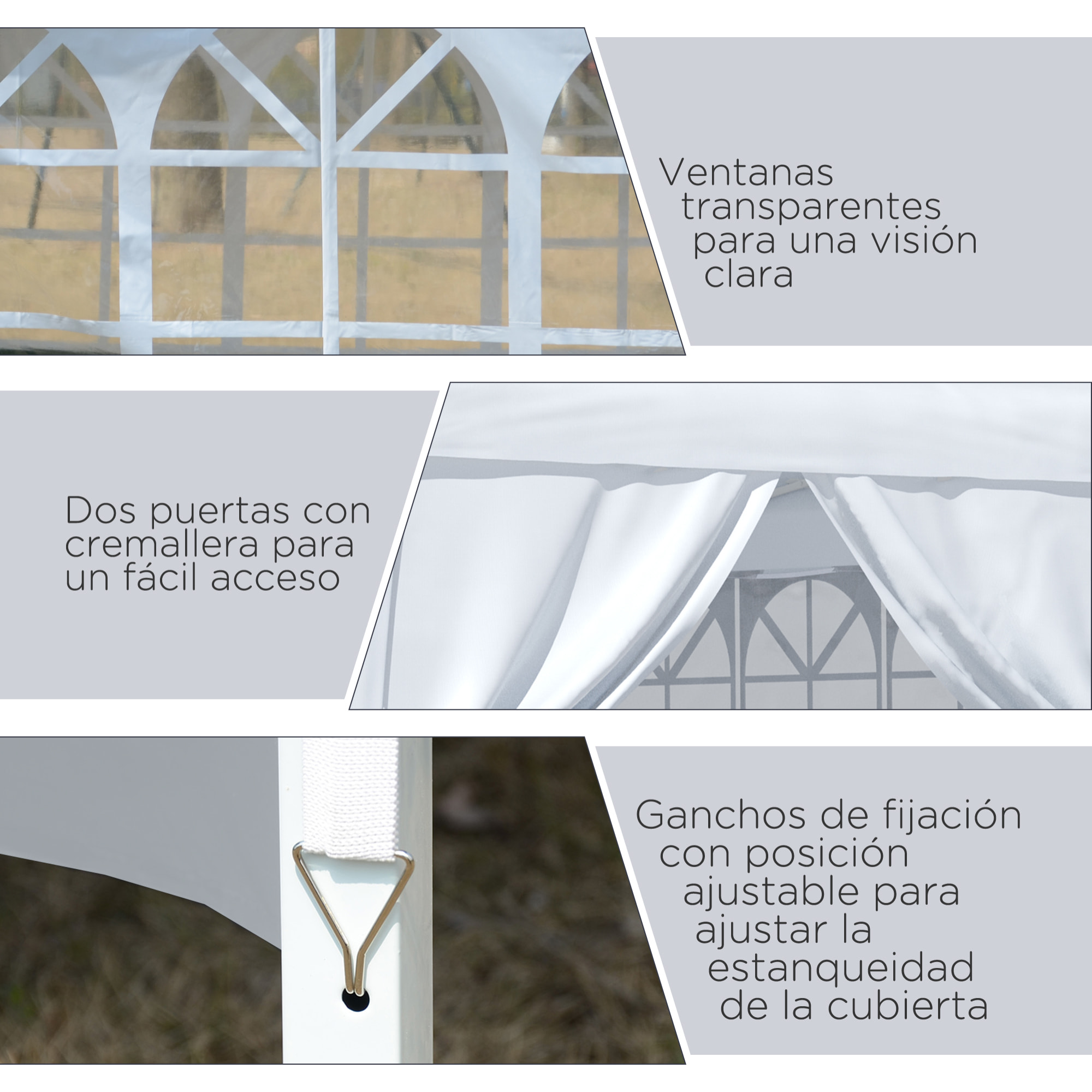 Carpa Plegable con 4 Paredes Desmontables 3x3 m Cenador de Jardín Gazebo Impermeable Protección UV y Bolsa de Transporte Pabellón para Recepción Eventos Camping Cerveza Blanco