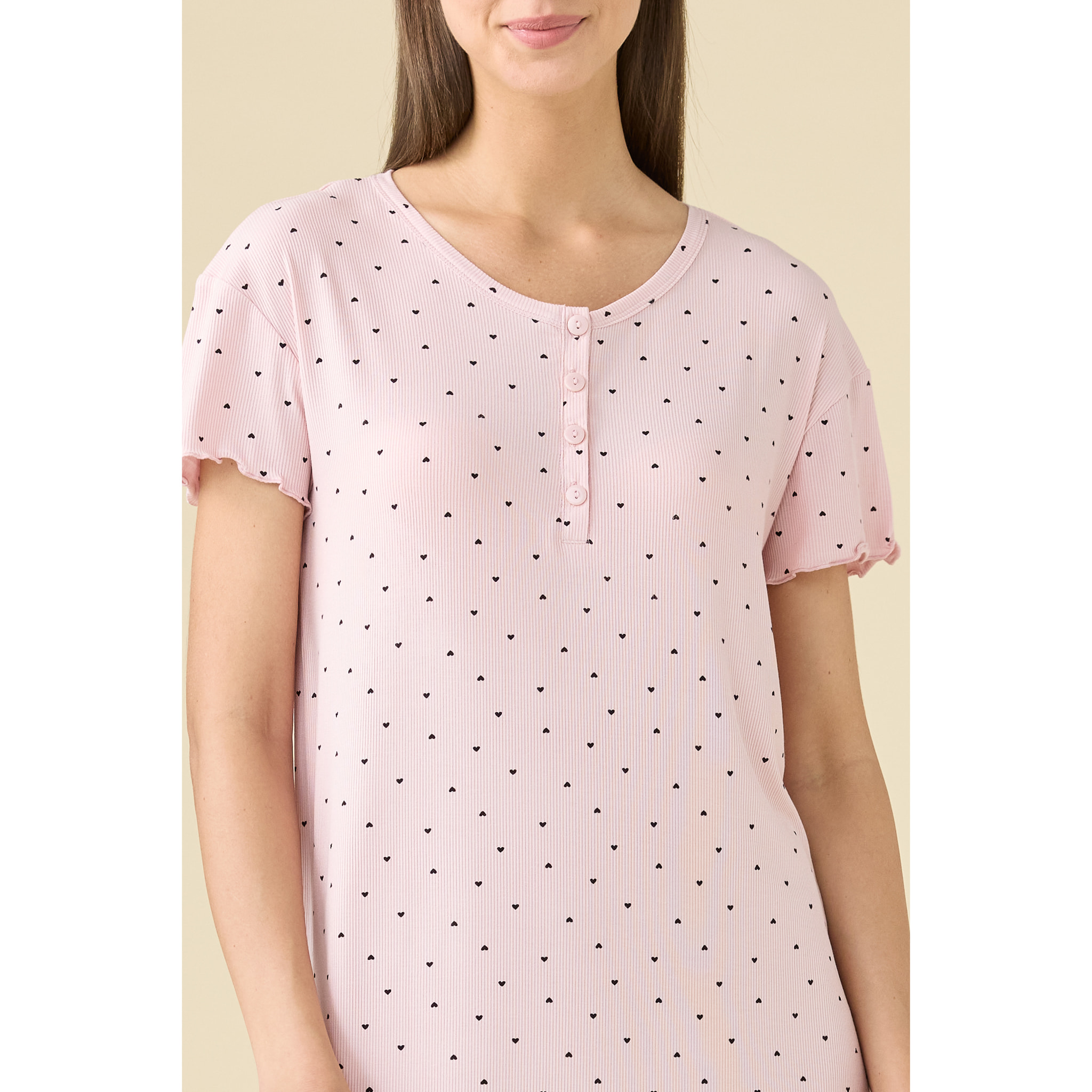 Camicia da notte donna estiva in costina articolo cuoricini. Noidinotte