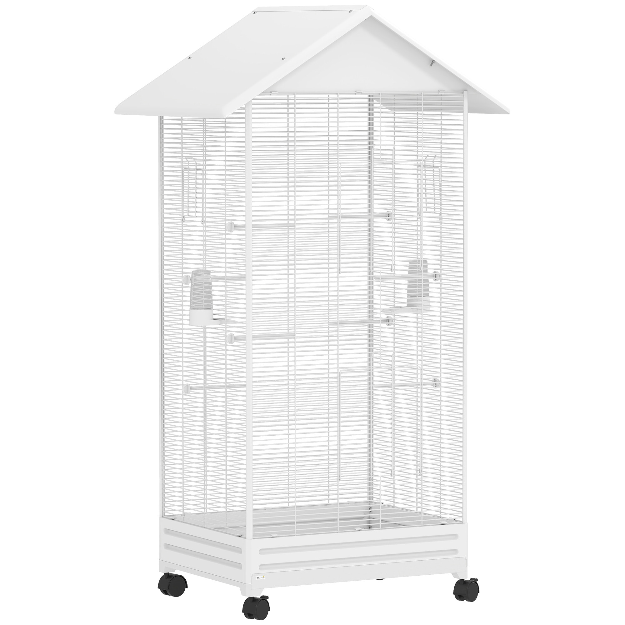 Cage à oiseaux sur roulettes tiroir amovible acier blanc