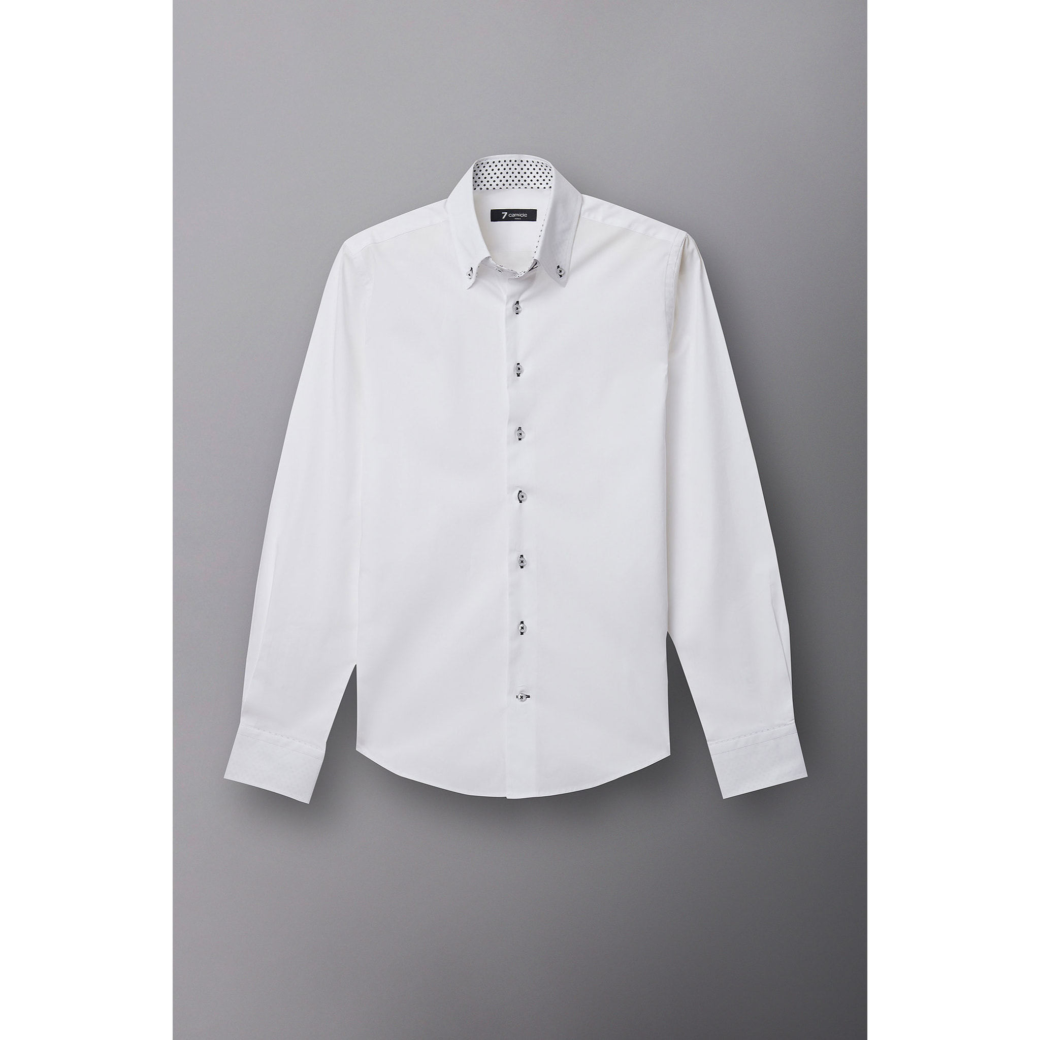 Camicia Uomo 2 Bottoni Button Down Slim Popeline Stretch Unito Bianco