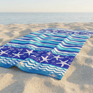 Telo mare in spugna jacquard, 90x165 cm, 100% cotone egiziano, morbido e super assorbente, asciugamano spiaggia grande con fantasia marina colorata, resistente e certificato OEKO-TEX, ideale per mare piscina e viaggio