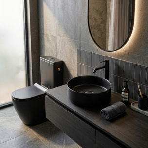 PixL WC à poser sans bride + abattant SoftClose + réservoir de chasse, alimentation latérale, noir mat (CEPX030RREXVPBKM)