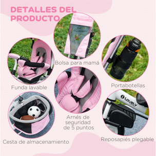 Triciclo para Bebés Triciclo Evolutivo para Niños con Toldo Plegable Mango de Empuje Telescópico y Desmontable Bolso para Mamá y Portabotellas 102x49x102 cm Rosa