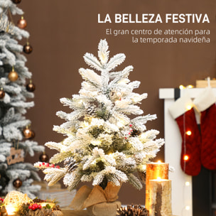 Árbol de Navidad con 35 Luces LED, 60 cm, Mini Árbol de Navidad Artificial con 182 Ramas Densas con Nieve, Piñas, Bayas y Base de Arpillera, Decoración Navideña de Mesa para Casa, Oficina Verde