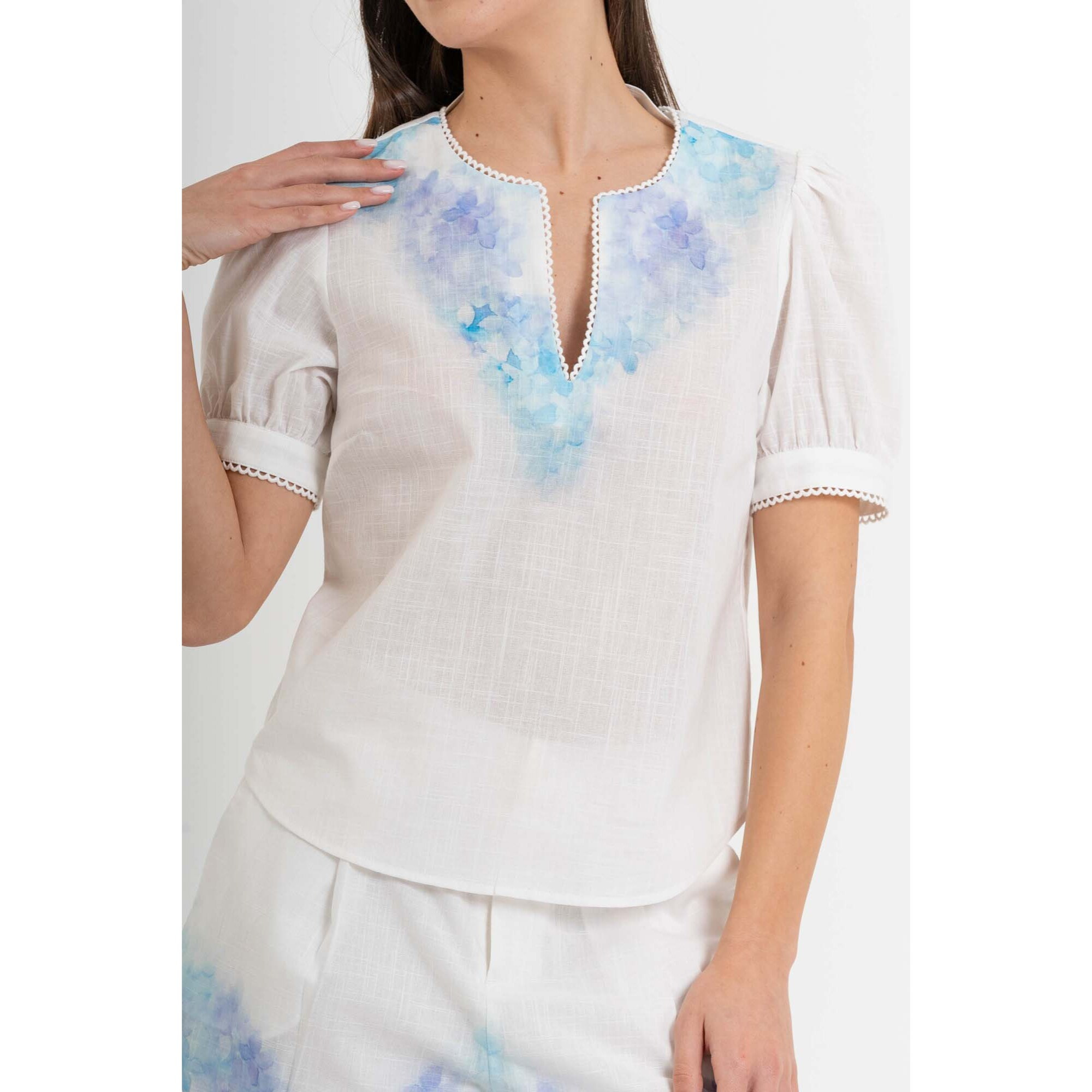 Kocca - Blusa donna in cotone con scollo a V e stampa floreale Donna