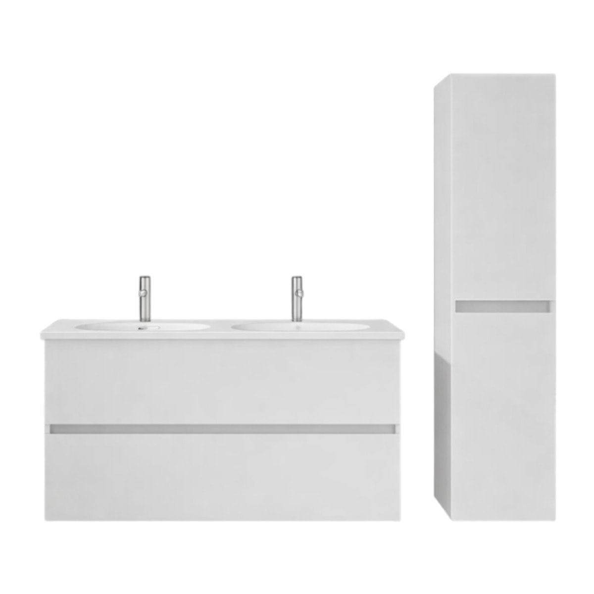 Pack meuble de salle de bain double vasque 120 cm blanc mat BURGBAD Joline + colonne