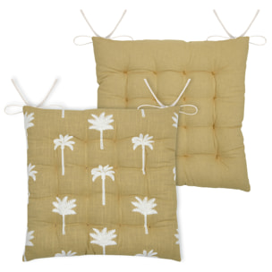 Galette de chaise brodée à motifs palmiers - Jaune moutarde