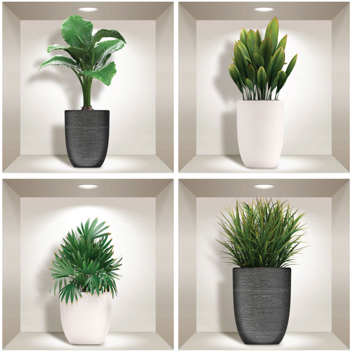 Stickers muraux 3D | Sticker Mural Autocollant effet 3D plantes dans les pots designs - Stickers adhésifs 3D Chambre Salon Trompe l'oeil