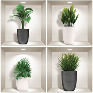 Stickers muraux 3D | Sticker Mural Autocollant effet 3D plantes dans les pots designs - Stickers adhésifs 3D Chambre Salon Trompe l'oeil