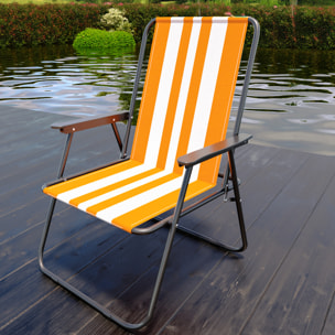 Sedia Pieghevole Da Spiaggia Campeggio Camping Leggera E Resistente In Metallo In Tessuto Oxford 600D Con Braccioli Seggiola Strisce Arancione