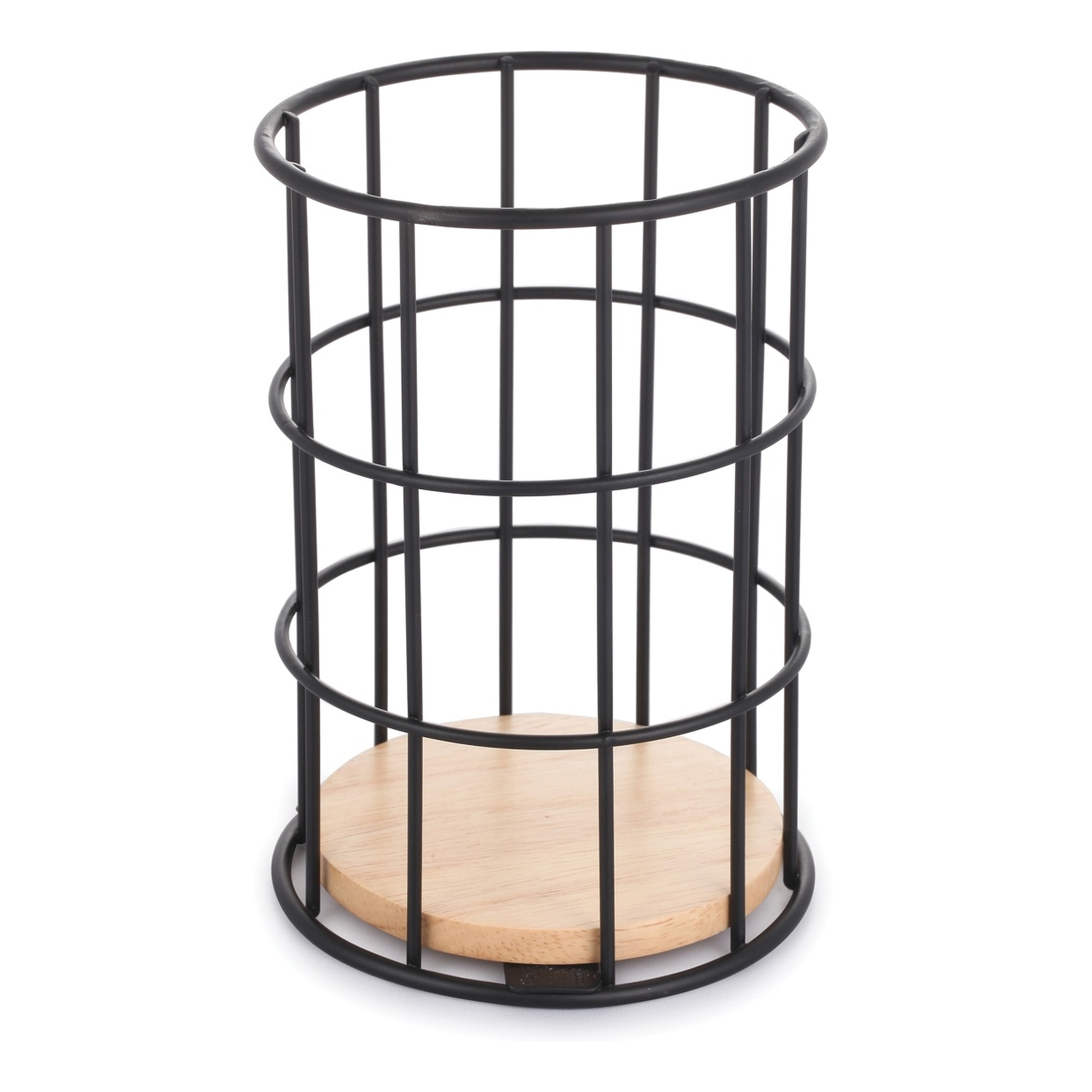 Portautensilios ELIE 11,5x16,3cm - En acero y madera de color Negro