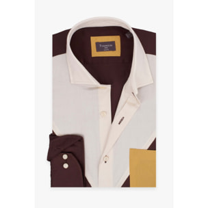 Camicia Uomo 1 Bottone Francese Slim Satin Unito Marrone