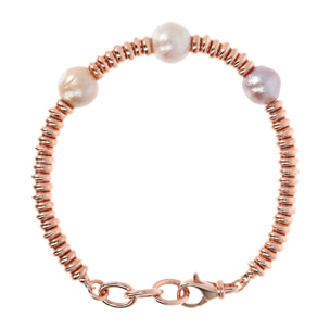 Bracciale con Rondelle e Perle Coltivate d'Acqua Dolce Rosa Ø10mm Placcato Oro Rosa 18kt