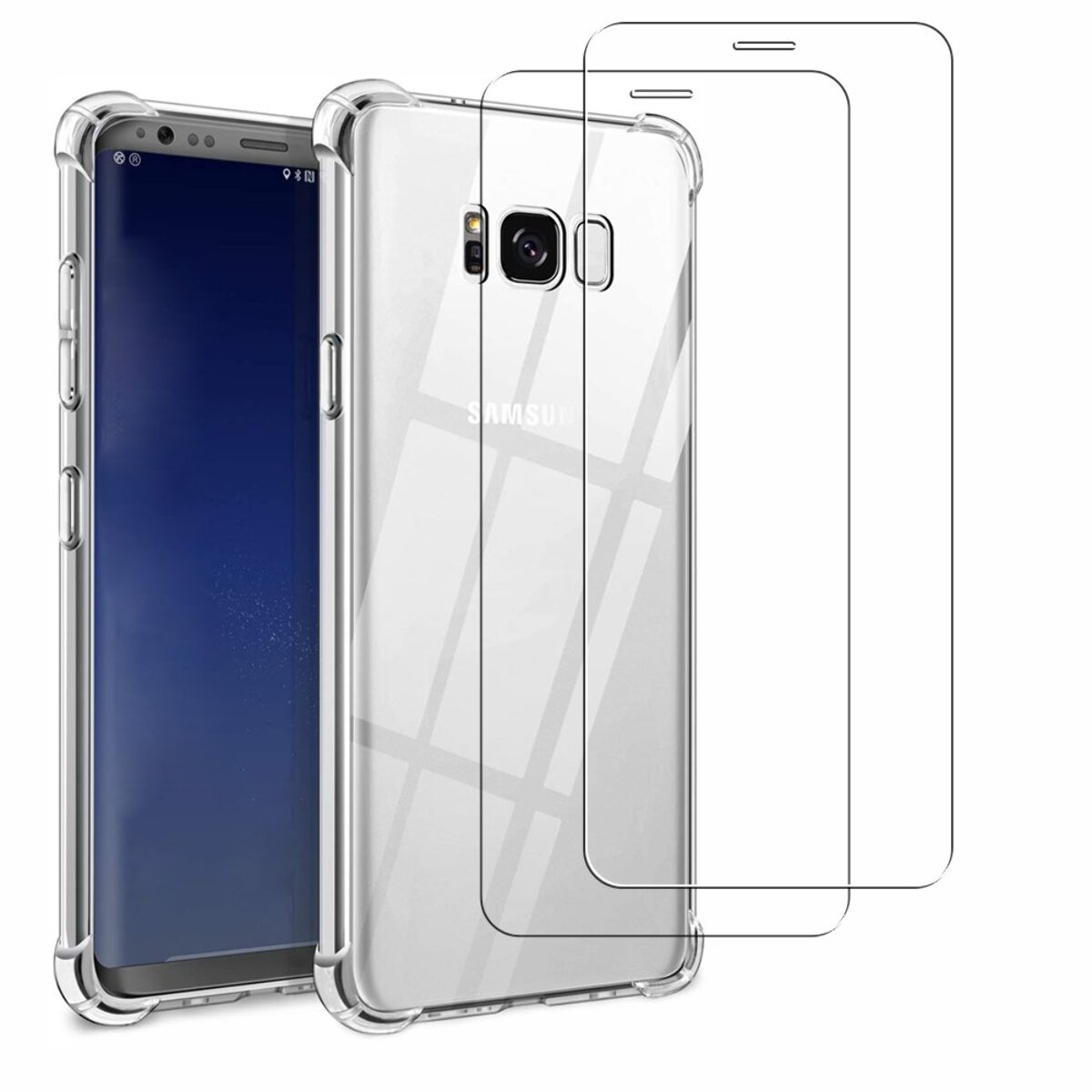 Coque Samsung Galaxy S8 Antichocs Silicone + 2 Vitres en Verre Trempé Protection écran