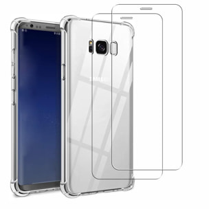 Coque Samsung Galaxy S8 Antichocs Silicone + 2 Vitres en Verre Trempé Protection écran