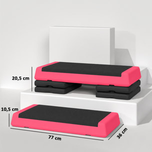 Step de Aeróbic, Step para Fitness Antideslizante, Altura Regulable 3 Niveles de 10,5/15,5/20,5 cm, Carga 250 kg, para Ejercicio en Casa, Gimnasio, 77x36x20,5 cm, Rosa y Negro