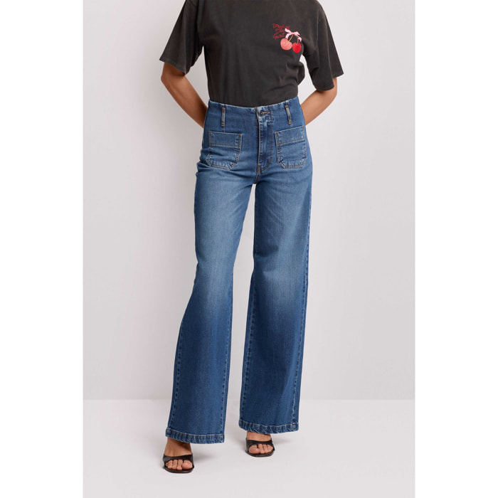 Kocca - Pantaloni wide leg a gamba larga Donna, Denim