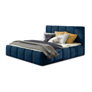 Lucea - lit coffre - 160x200 - sommier inclus - en velours - Bleu nuit