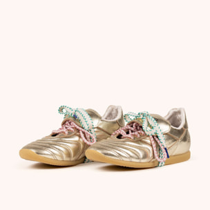 Sneakers de Estilo Fútbol Retro-Futuro en Piel Dorada Metalizada y Cordón Trenzado MUNICH MUNDIAL STRADA METAL 15
