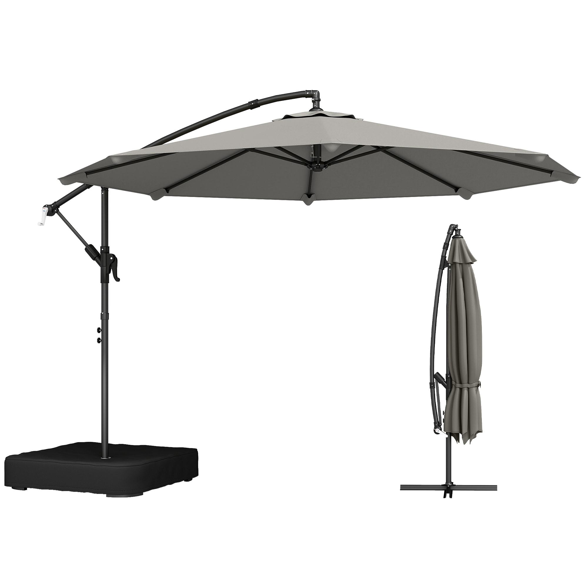 Parasol déporté rotatif 360 avec sac sable métal gris