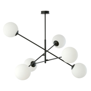 Lampada a sospensione Linear in acciaio nero opaco e vetro opalino