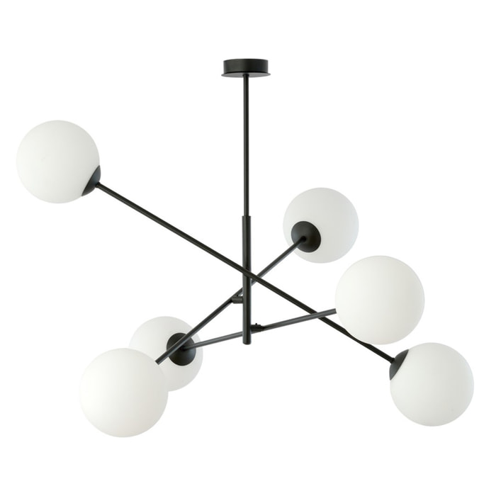 Lampada a sospensione Linear in acciaio nero opaco e vetro opalino
