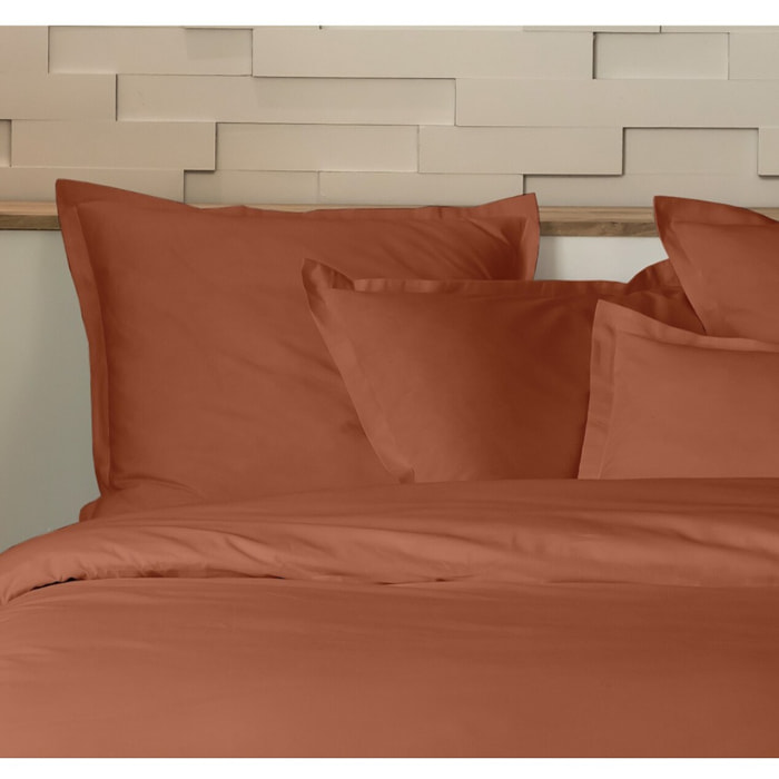 Parure housse de couette percale terracota