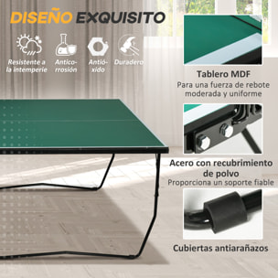 Mesa de Ping Pong Plegable para Interiores y Exteriores Mesa de Tenis Profesional Tamaño Estándar con Red Paletas 3 Pelotas 274x152,5x76 cm Verde