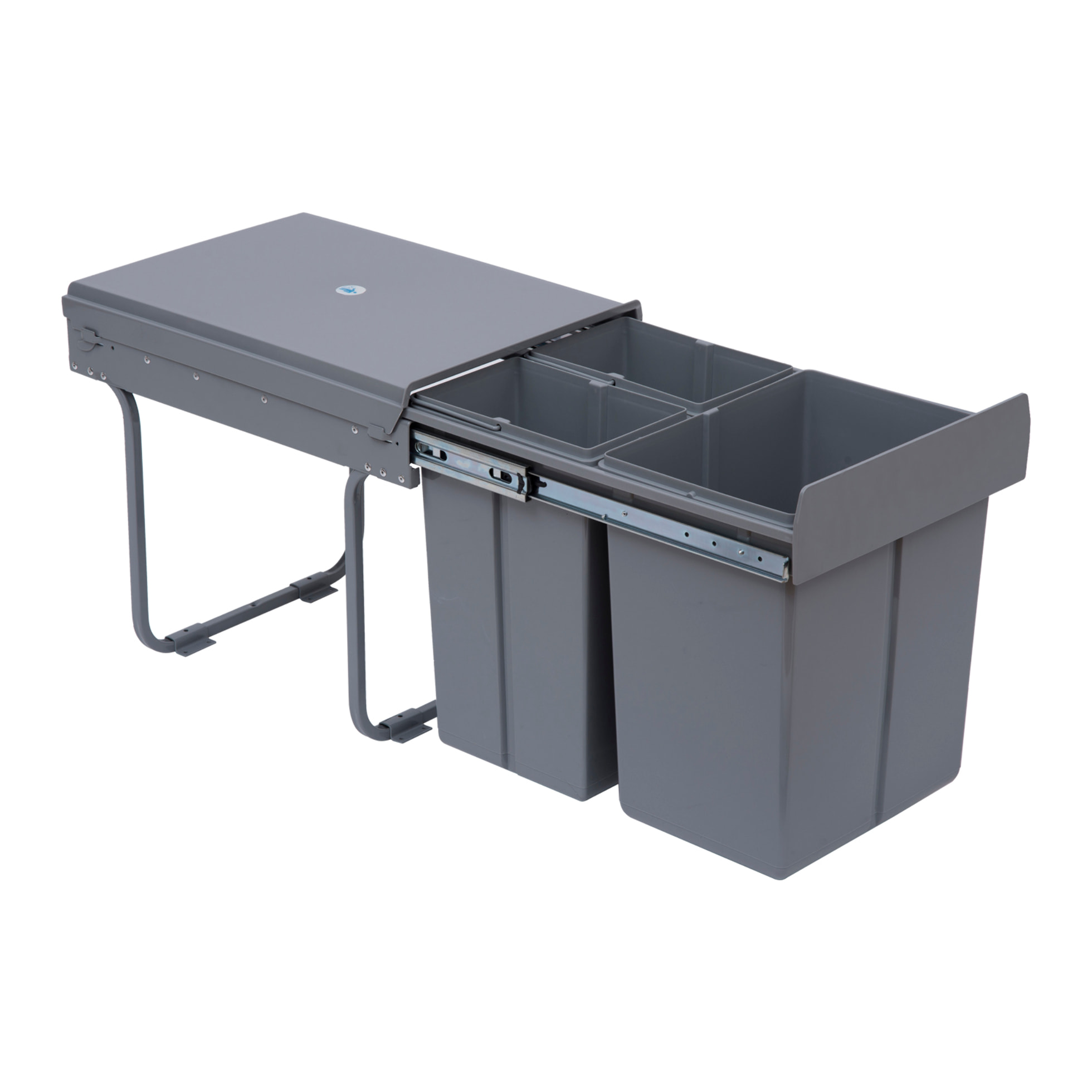 Poubelle de tri coulissante - 3 bacs amovibles avec poignée - 2 x 10L et 1 x 20L - métal PP gris