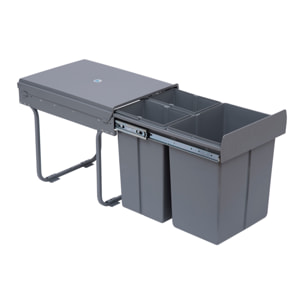 Poubelle de tri coulissante - 3 bacs amovibles avec poignée - 2 x 10L et 1 x 20L - métal PP gris