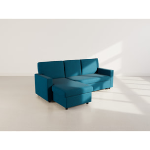 Meiya - canapé d'angle réversible 4 places convertible avec coffre en tissu - Bleu