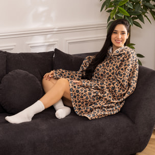 Plaid "Hoodie" 85x118cm beige imprimé léopard