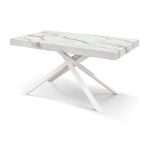 Tavolo FORTE DEI MARMI in legno, finitura bianco statuario e base in metallo bianco, allungabile 140x90 cm - 220x90 cm