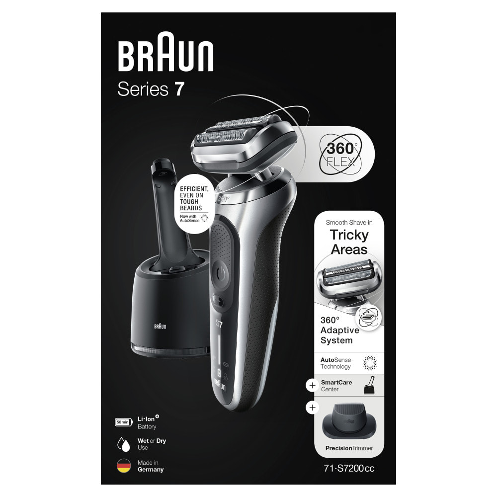 Braun - Rasoir Électrique Series 7 71-S7200cc - Avec Tondeuse De Précision & Centre SmartCare - Argent