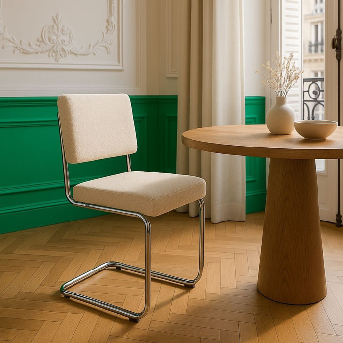 Lot de 2 chaises en tissu bouclé et métal chromé - DULCE