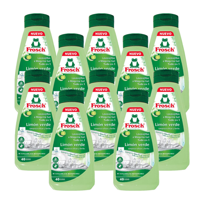 Pack 10x Lavavajillas Máquina Gel Limón Verde Frosch 650 g