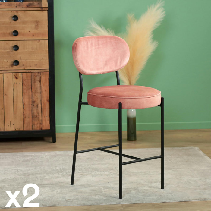 Lot de 2 tabourets de bar velours rose FLORENCE
